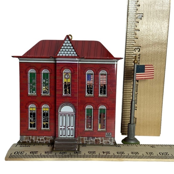 Hallmark Vintage Schoolhouse Patriotic Flag Keepsake Ornament Metal Christmas - Picture 10 of 15